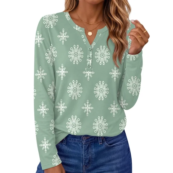 Fantaslook Henley Long Sleeve Shirts for Women Casual V Neck Fall Tops Dressy Work Blouses