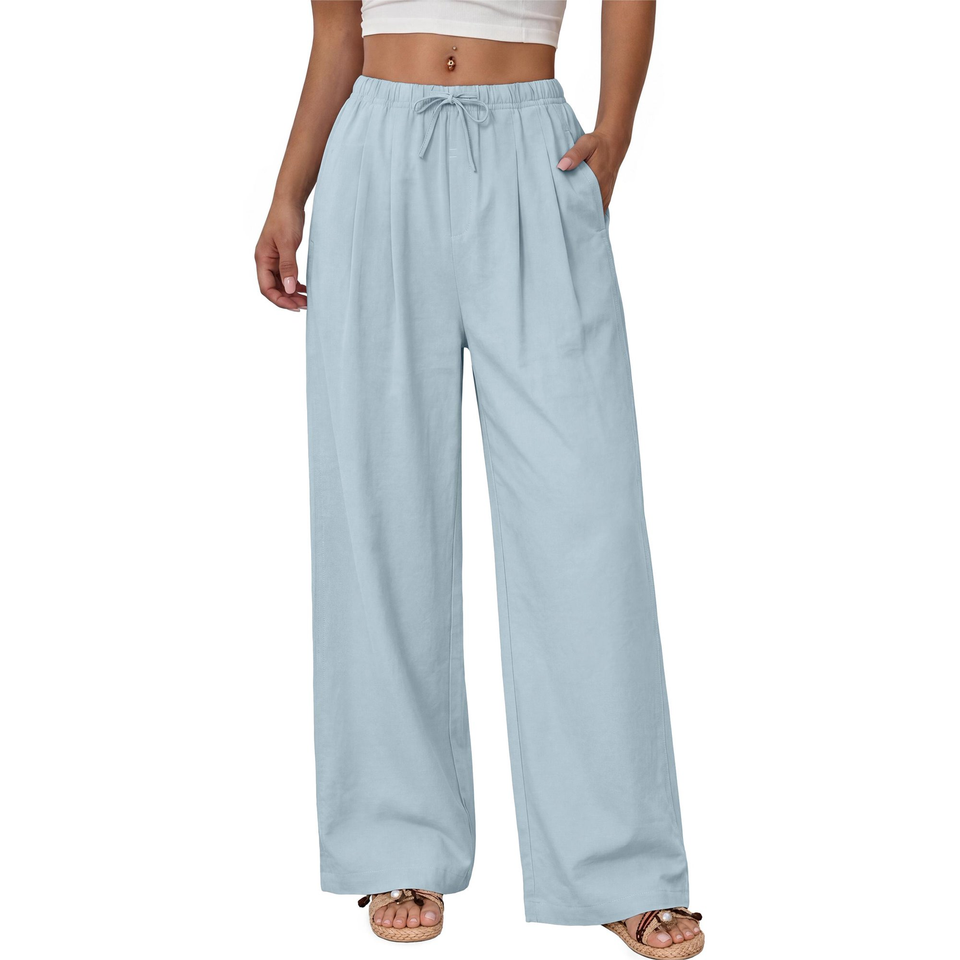 Fantaslook Wide Leg Pants for Women High Waisted Drawstring Pleated Trousers Pants Summer Casual Work Pants with Pockets