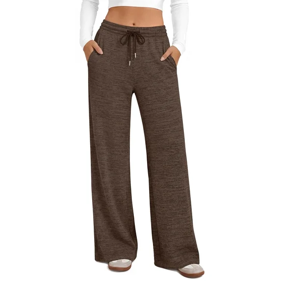 Fantaslook Womens Wide Leg Pants High Waist Drawstring Casual Lounge Pant Soft Stretchy Flowy Palazzo Pants with Pockets for Daily Work Travel