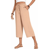 Fantaslook Women Capri Pants Wide Leg High Waisted Drawstring Capris Summer Casual Linen Cropped Pants with Pockets