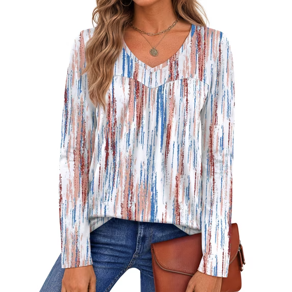 Fantaslook Womens Tops Dressy Casual Pleated Blouses V Neck Long Sleeve Shirts Fall Tunic Tops
