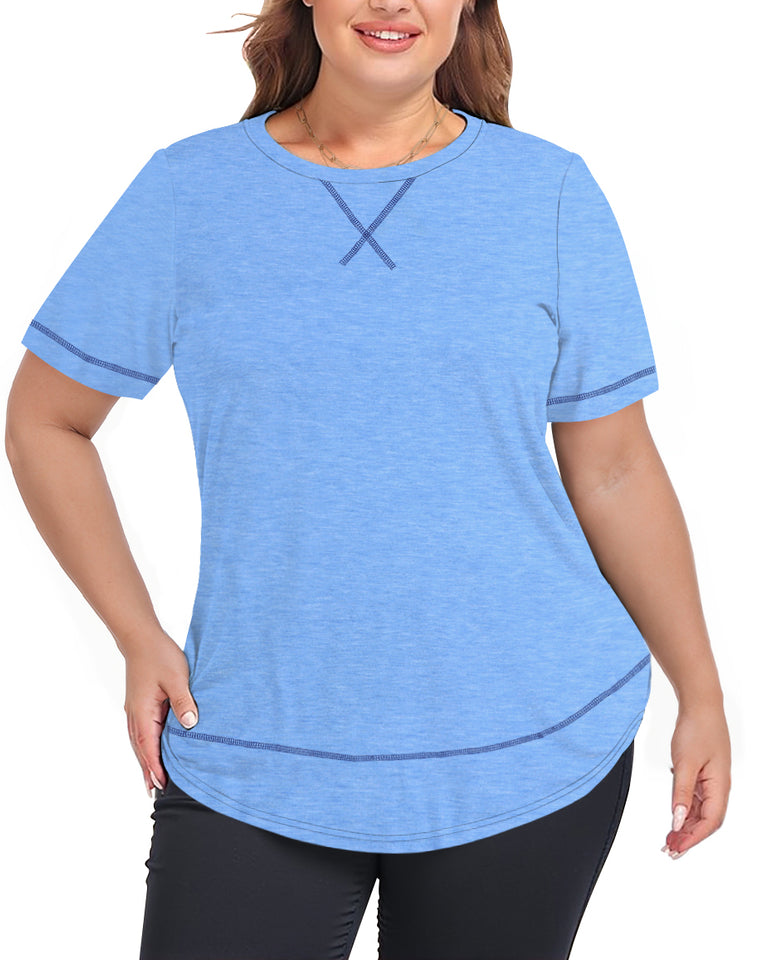 WellSize Womens Plus size Tops Curved Hem Summer Short Sleeve Shirts Loose Casual Tunic Tee