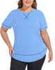 WellSize Womens Plus size Tops Curved Hem Summer Short Sleeve Shirts Loose Casual Tunic Tee
