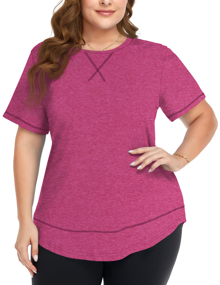 WellSize Womens Plus size Tops Curved Hem Summer Short Sleeve Shirts Loose Casual Tunic Tee
