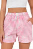 Fantaslook Plaid Shorts for Women Button Gingham Shorts Summer Lounge Boxers Beach Shorts Pants with Pocket