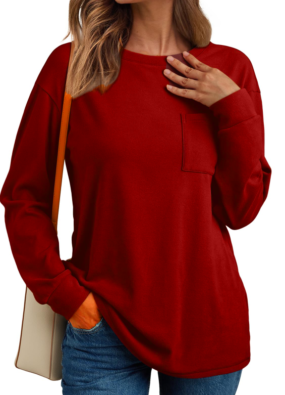Fantaslook Crewneck Sweatshirts for Women Casual Long Sleeve Shirts Tunic Tops Pullover with Pocket