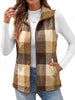 Fantaslook Women Plaid Outwear Vest Lightweight Sleeveless Jackets Zipper Fall Winter Coats with Pockets