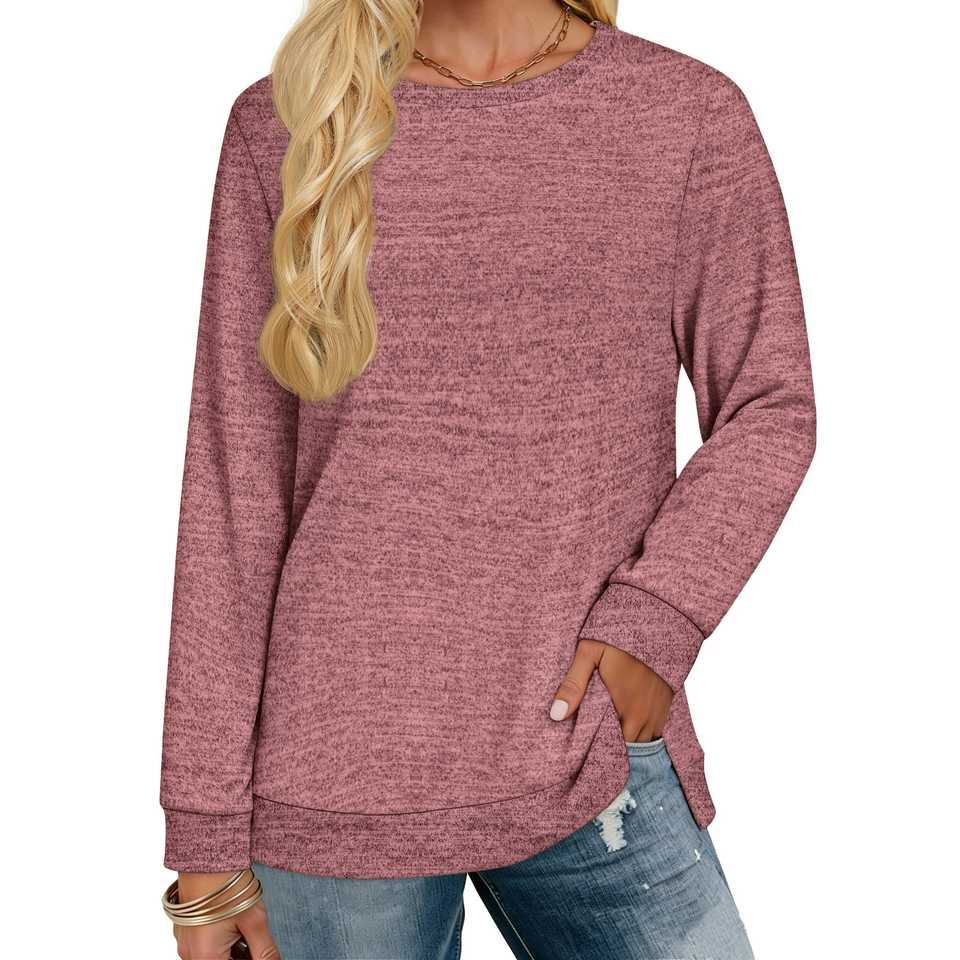 Fantaslook Sweatshirt for Women Long Sleeve Shirts Tunic Tops Color Block Crewneck Sweatshirts Side Split