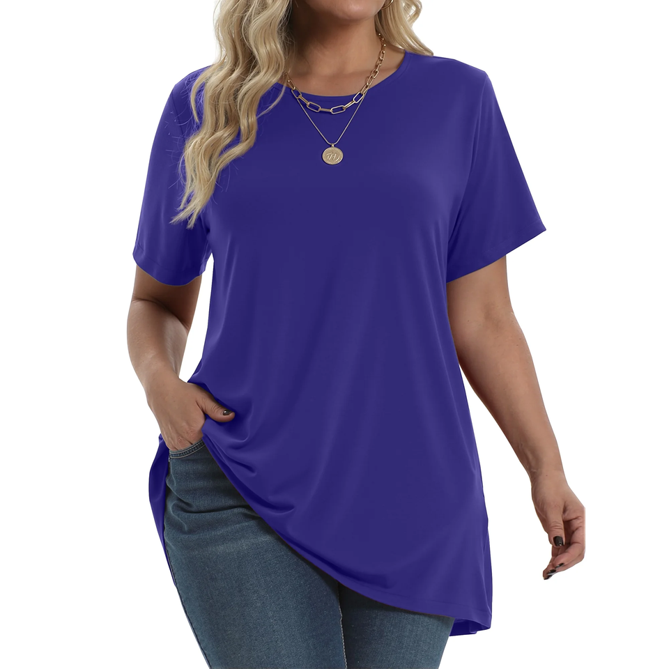 Fantaslook Plus Size Womens Tunic Tops Short Sleeve Casual Floral Shirts Swing Flare Dressy Blouses