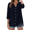Fantaslook Womens 3/4 Sleeve Button Down Shirts V Neck Roll Up Sleeve Tops Cotton Linen Casual Summer Blouses Shirts
