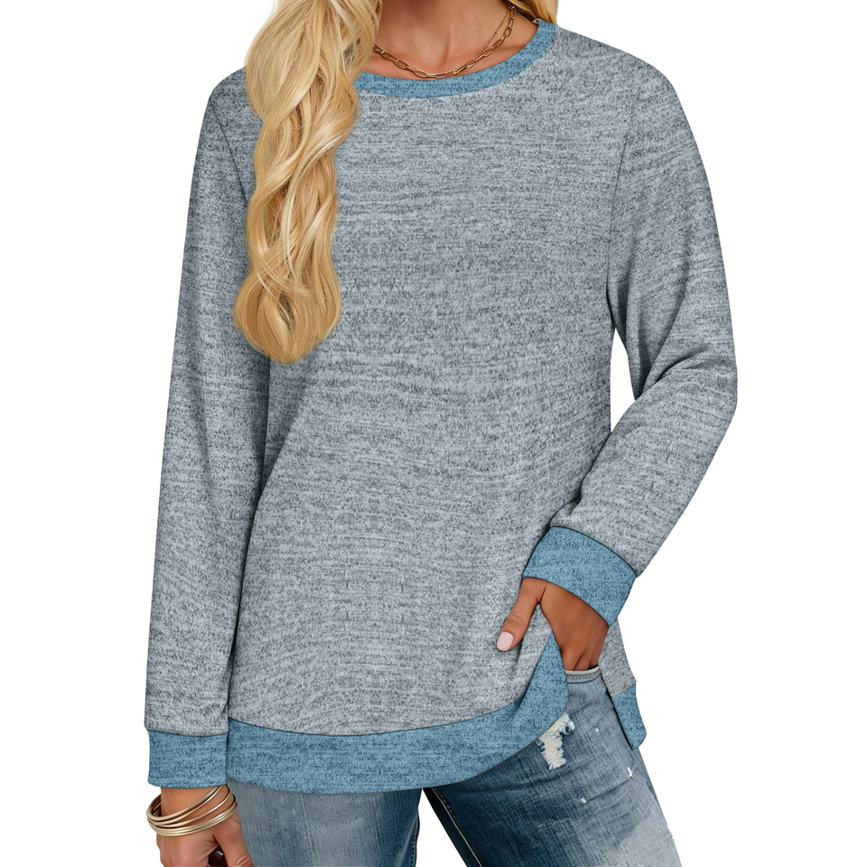Fantaslook Sweatshirt for Women Long Sleeve Shirts Tunic Tops Color Block Crewneck Sweatshirts Side Split