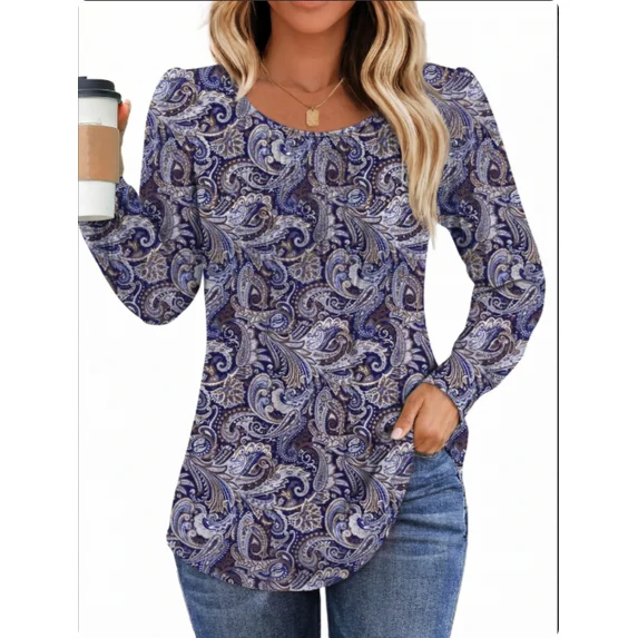 Fantaslook Pleated Blouses for Women Dressy Casual Long Sleeve Shirts Fall Tunic Tops