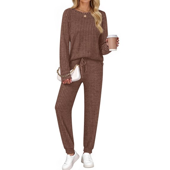 Fantaslook Two Piece Sets for Women Lounge Sets Casual Long Sleeve Tops and Long Pants Vacation Travel Fall Outfits Pajama Sets