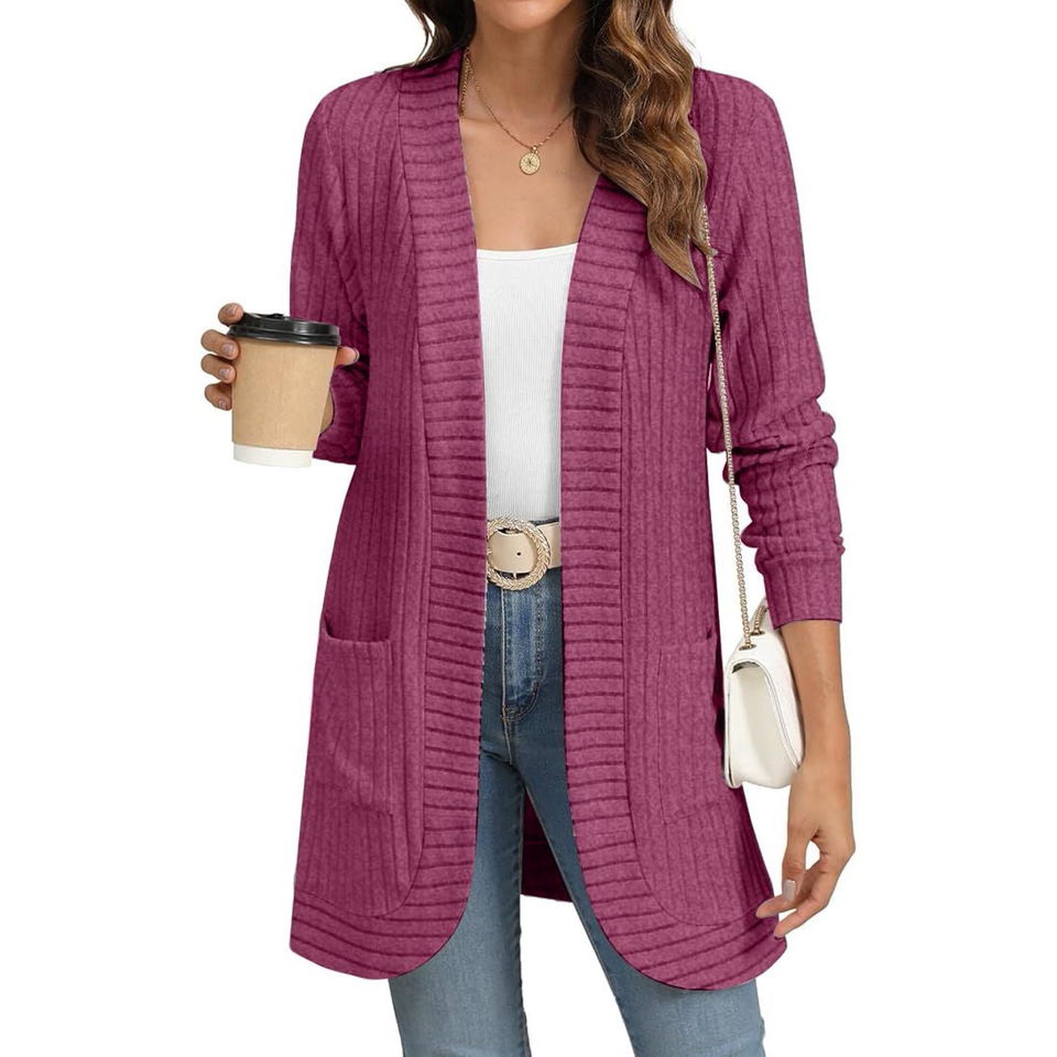 Fantaslook Cardigan Sweaters for Women Long Sleeve Open Front Cardigan with Pockets Casual Dressy Lightweight Fall Sweaters