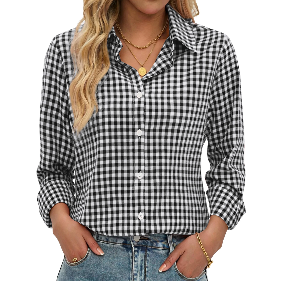 Fantaslook Plaid Button Down Shirts for Women Dressy Casual Long Sleeve Shirts Collared Work Blouses Tops