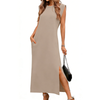Fantaslook Womens Summer Maxi Dress Round Neck Sleeveless Sundress Loose Split Wrinkle-Free Long Dresses with Pockets