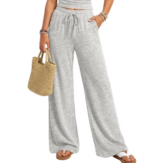 Fantaslook Womens Wide Leg Pants High Waist Drawstring Casual Lounge Pant Soft Stretchy Flowy Palazzo Pants with Pockets for Daily Work Travel