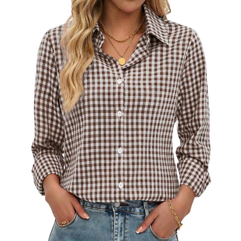Fantaslook Plaid Button Down Shirts for Women Dressy Casual Long Sleeve Shirts Collared Work Blouses Tops