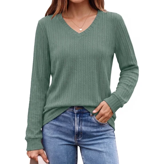 Fantaslook Long Sleeve Shirts for Women V Neck Dressy Casual Tops Lightweight Tunic Pullover Fall Work Outfits