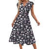 Fantaslook Summer Dresses for Women Ruffle Sleeve V Neck Midi Dresses Fashion Casual Flowy Vacation Sundress
