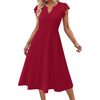 Fantaslook Summer Dresses for Women Ruffle Sleeve V Neck Midi Dresses Fashion Casual Flowy Vacation Sundress