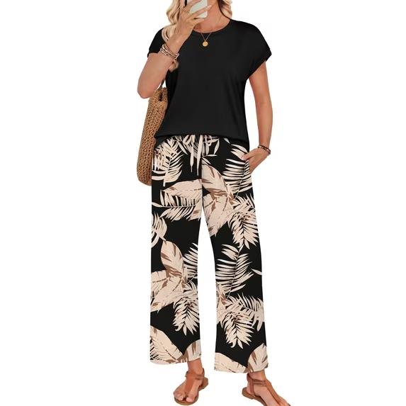 Fantaslook Two Piece Sets for Women Summer Vacation Outfits Boho Lounge Sets Beach Airport Travel Matching Clothing