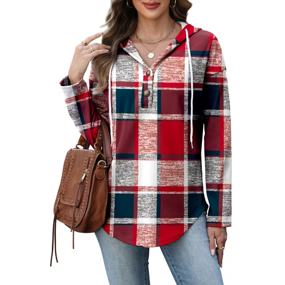 Fantaslook V Neck Button Sweatshirt for Women Pullover Long Sleeve Shirts Fall Fashion Tunic Tops