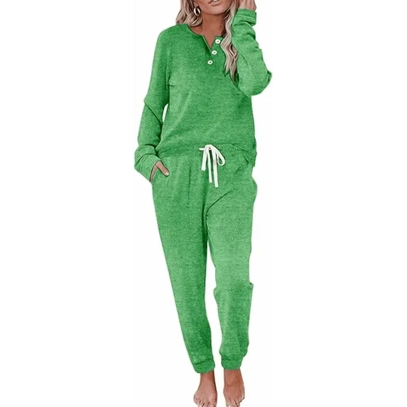 Fantaslook Womens Pajamas Sets Long Sleeve Matching Lounge Set Fall Travel Outfits Jogger Sweatsuits with Pocket Button Down Sleepwear