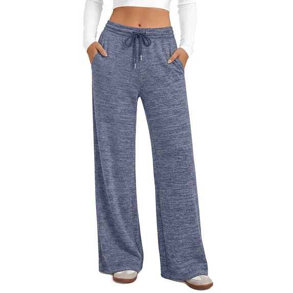 Fantaslook Womens Wide Leg Pants High Waist Drawstring Casual Lounge Pant Soft Stretchy Flowy Palazzo Pants with Pockets for Daily Work Travel