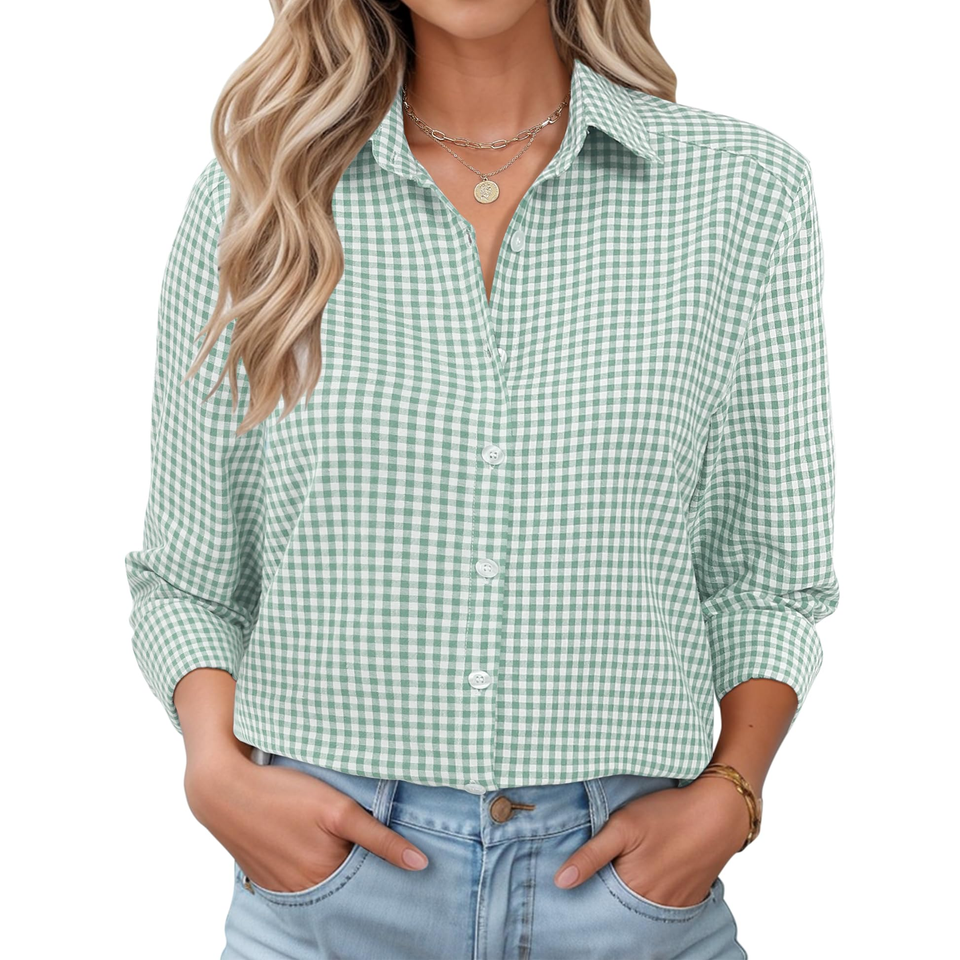 Fantaslook Plaid Button Down Shirts for Women Dressy Casual Long Sleeve Shirts Collared Work Blouses Tops