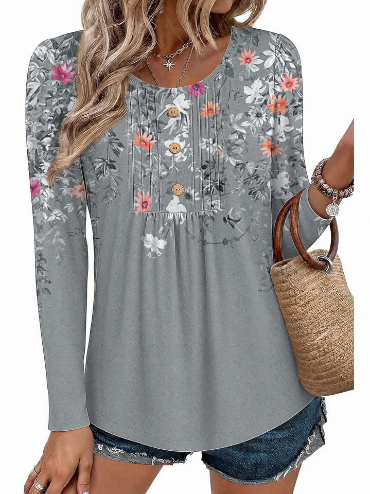 Fantaslook Womens Tops Dressy Casual Button Pleated Blouses Long Sleeve Shirts Fall Fashion Tunic Tops