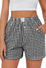 Fantaslook Plaid Shorts for Women Button Gingham Shorts Summer Lounge Boxers Beach Shorts Pants with Pocket