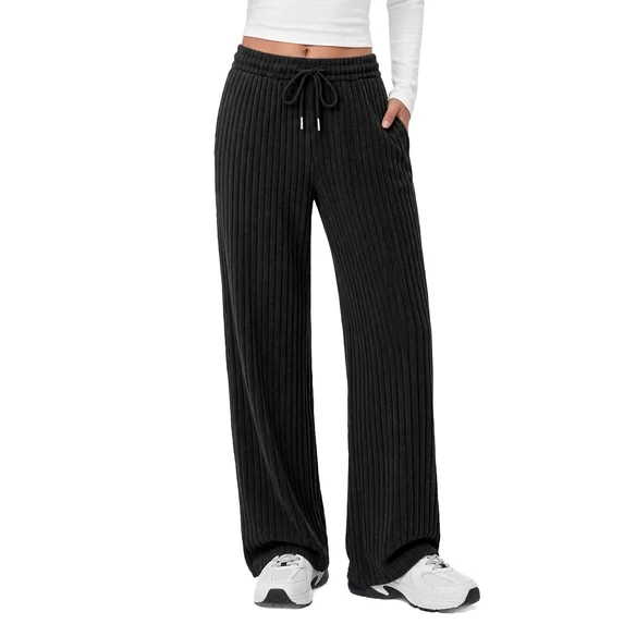 Fantaslook Fall Wide Leg Pants for Women Dressy Casual Lounge Pants Stretchy Elastic Drawstring Trousers with Pockets