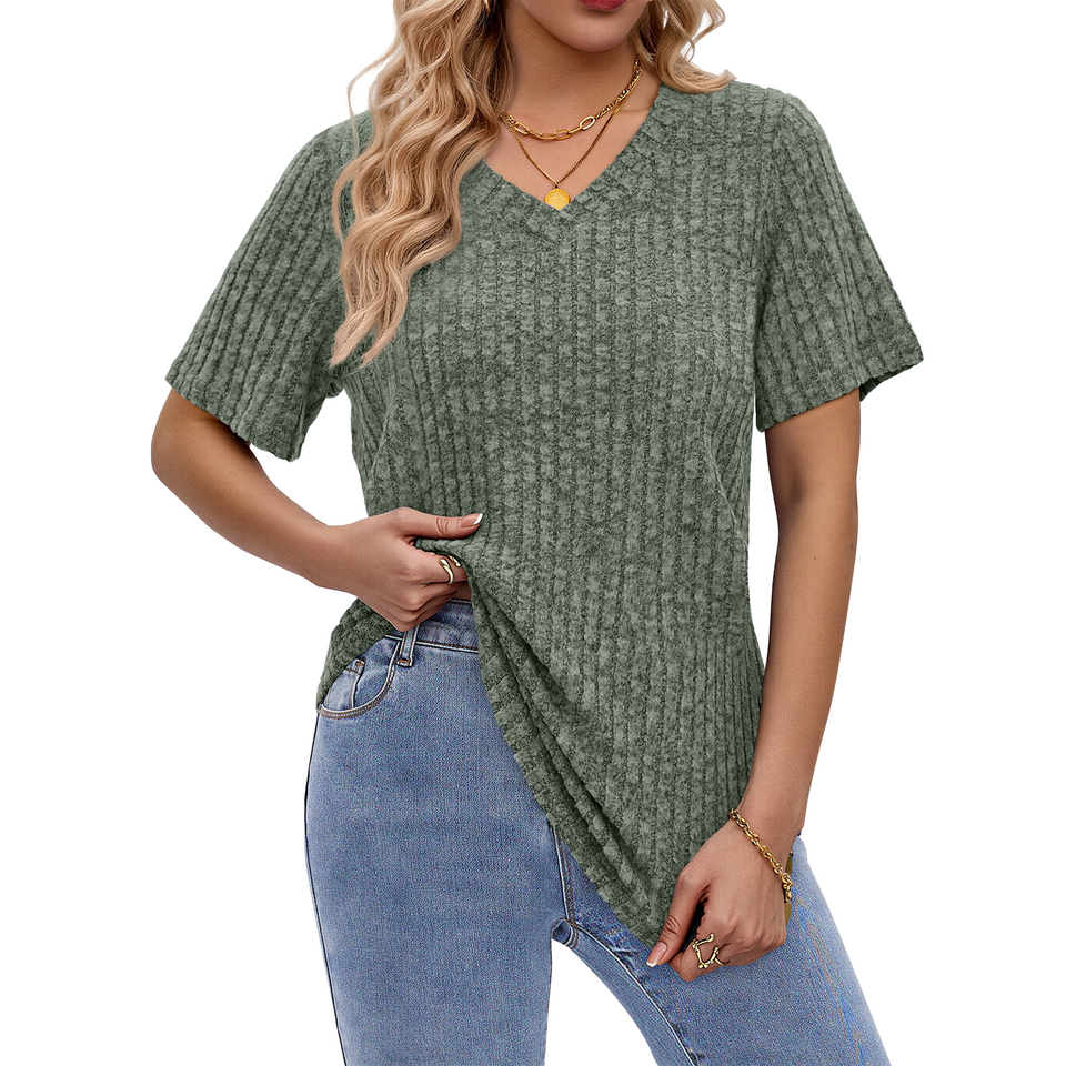 Fantaslook Women Tops V Neck Short Sleeve Shirts Dressy Casual Summer Tops Fashion Tunic Blouses