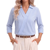 Fantaslook 3/4 Sleeve Womens Striped Tops V Neck Lapel Shirts Dressy Business Work Blouses Trendy Fashion Tops