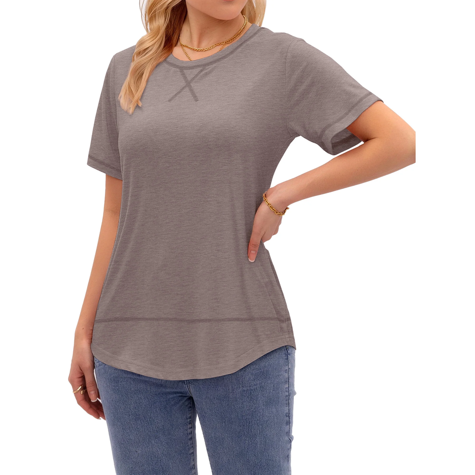 Fantaslook Short Sleeve Shirts for Women Curved Hem Tunic Tops Casual T Shirt Basic Tees