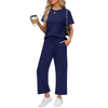 Fantaslook 2 Piece Sets for Women Casual Summer Travel Vacation Outfits Short Sleeve Tops Wide Leg Pants Lounge Sets