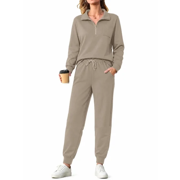 Fantaslook Womens 2 Piece Outfits Sets Lapel Half Zip Sweatsuits Casual Jogger Lounge Sets Fall Tracksuit with Pockets