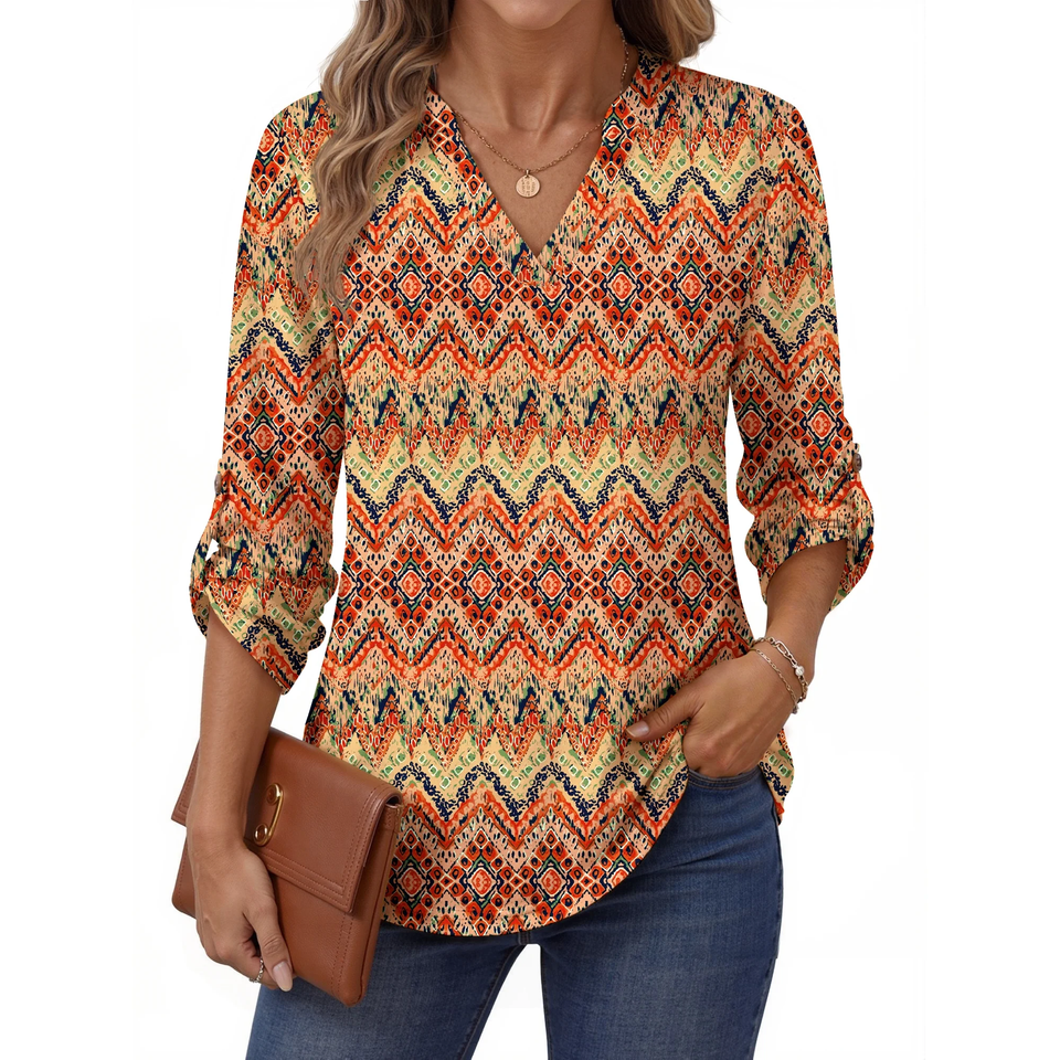 Fantaslook Roll Up Blouses for Women Dressy Casual Long Sleeve Tunic Tops V Neck Shirts Work Blouses