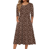 Fantaslook Fall Dresses for Women Smocked 3/4 Sleeve Dress Floral Midi Casual Dresses with Pockets