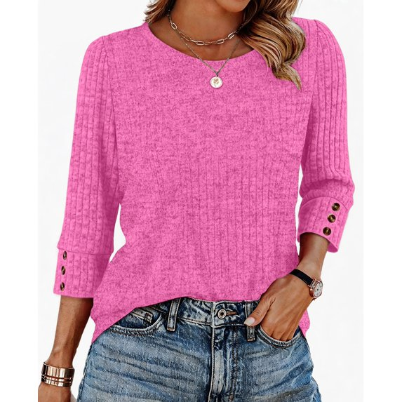 Fantaslook Womens 3/4 Sleeve Shirts with Buttons Dressy Casual Blouses Tunic Tops Fall Clothes