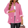 Fantaslook Denim Jackets for Women Trendy Frayed Hem Shackets Casual Button Up Jean Jacket Coats