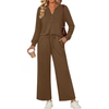 Fantaslook Fall Fashion Two Piece Lounge Sets for Women Henley V Neck Vacation Travel Outfit Casual Wide Leg Pants Matching Sets Women Clothing