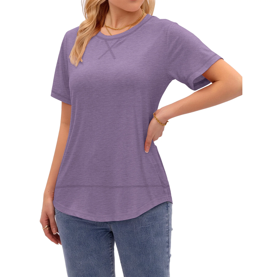 Fantaslook Short Sleeve Shirts for Women Curved Hem Tunic Tops Casual T Shirt Basic Tees