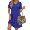 Fantaslook Summer Dresses for Women Short Sleeve Pleated V Neck Dress A Line Casual Tunic Dresses with Pockets
