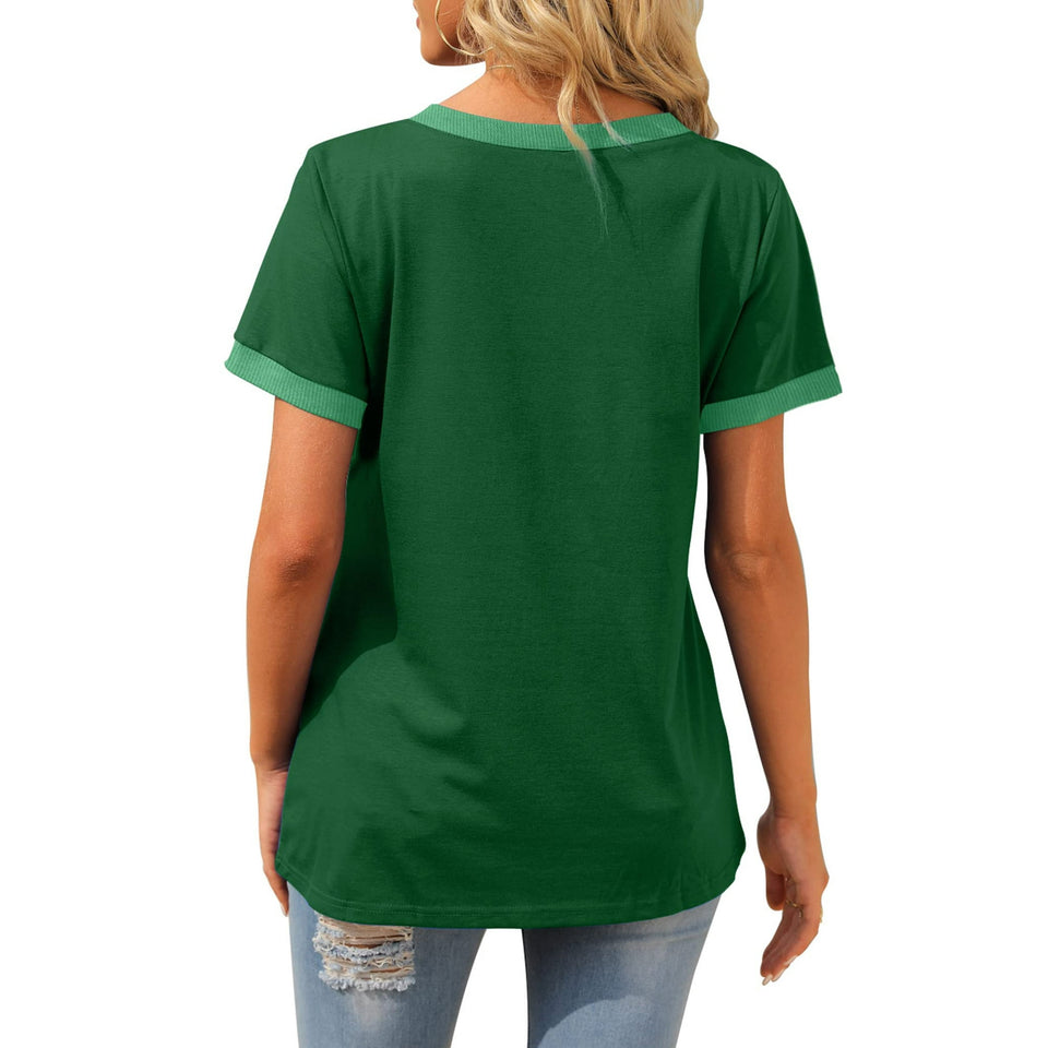 MOSHU V-Neck Women T Shirts Short Sleeve Loose Summer Tops for Women with Pocket