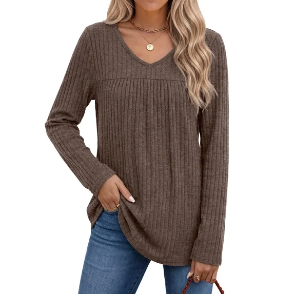 Fantaslook Long Sleeve Shirts for Women V Neck Lightweight Sweaters Casual Fall Tunic Tops Fashion Spring Clothes