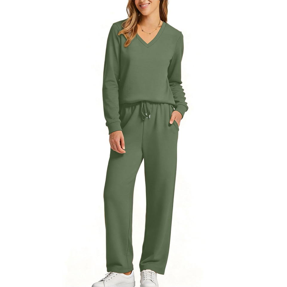 Fantaslook Two Piece Sets for Women Fall Outfits Long Sleeve Tops Wide Leg Pants Lounge Matching Sets Vacation Travel Outfits
