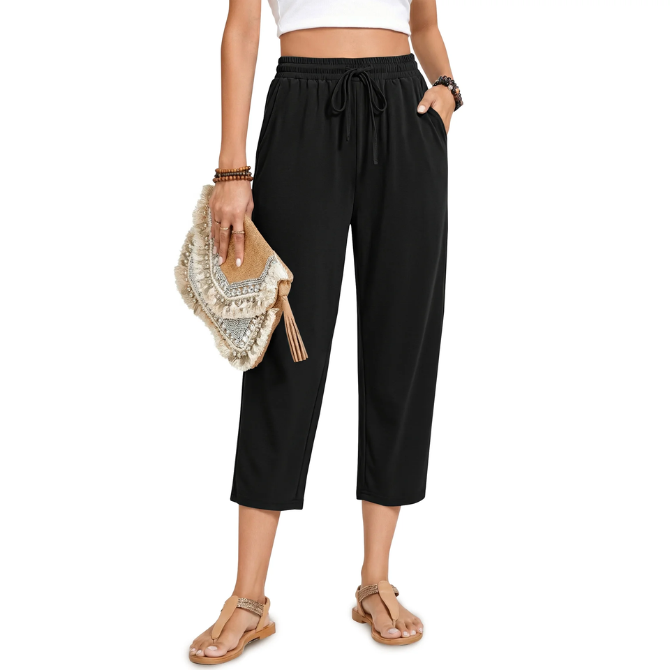 Fantaslook Womens Capri Pants Drawstring Casual Palazzo Trousers with Pockets Loose Floral Lounge Pants Pajama Bottoms
