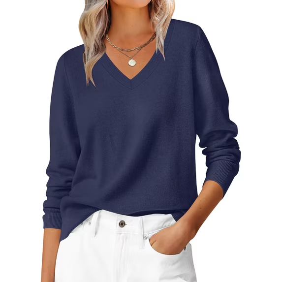 Fantaslook Knit Sweater for Women Long Sleeve V Neck Fall Tops Trendy Casual Pullover Work Shirts